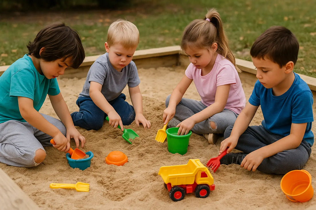kids playing in sandbox wearing pants that get holes in the knees