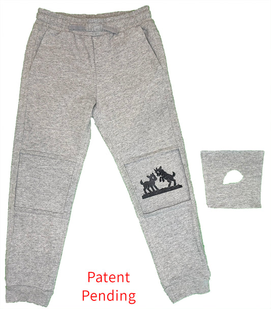 Double-Layer Sweatpants--DisCover-Knee™ Snip-a-Stitch™ to Reveal Playful Goat Kids