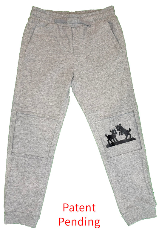Double-Layer Sweatpants--DisCover-Knee™ Snip-a-Stitch™ to Reveal Playful Goat Kids